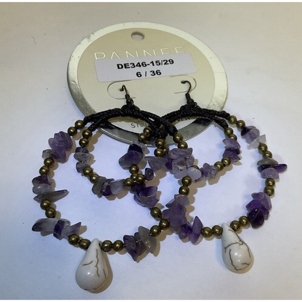 NWT‎ Pannee Amethyst Color Beaded Hoop Earrings Multicolor Tone Dangle Drop 2.5"